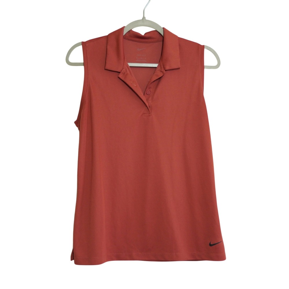 Nike Dri-FIT Womens Medium Sleeveless Polo Shirt Cedar Red Golf Tennis Tank Top